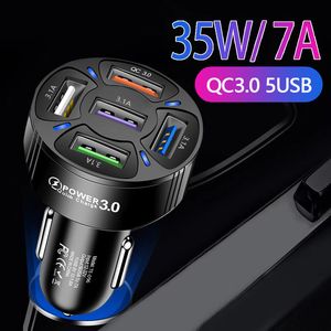 35W Snelle oplader QC 3.0 5 USB -poorten 7a Snel oplaad Telefoon Car Charger Auto Power Adapters voor iPhone 14 13 12 Pro Max Samsung Xiaomi Chargers