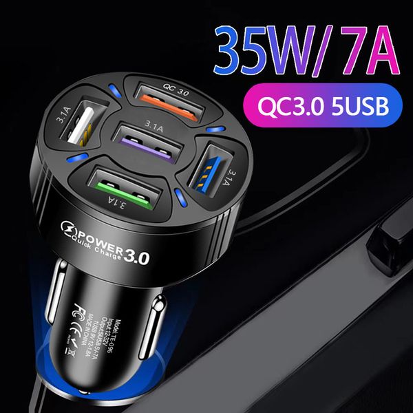 Chargeur rapide 35W QC 3.0 5 ports USB 7A chargeur de voiture de téléphone à charge rapide adaptateurs d'alimentation automatique pour iPhone 14 13 12 Pro Max chargeurs Samsung Xiaomi