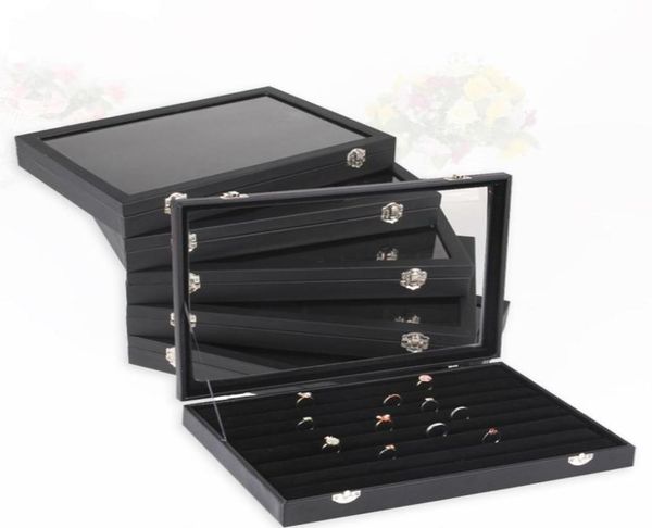 35x24 Multifuncional Black Leatherette Bangle Paring Pending Collar Cabina Caja de joyas de joyería Velve5728894