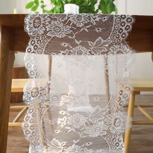 35x300cm Vintage White Black Lace Floral Table Runner Table Cover Hotel Home Boho Birthday Wedding Party Banquet Decor Supply