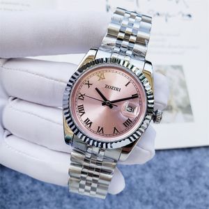 Reloj mecánico automático para mujer de 36, 28, 31 y 26mm con fecha, esfera azul, rosa, blanca, verde, número romano, reloj con calendario de zafiro y acero