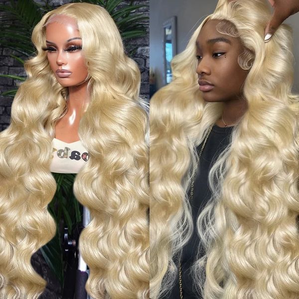 Perruque Lace Front Wig naturelle Body Wave transparente HD 613, cheveux humains, couleur blond miel 613, 36 30 pouces, 300%, 13x6, 13x4, pour femmes