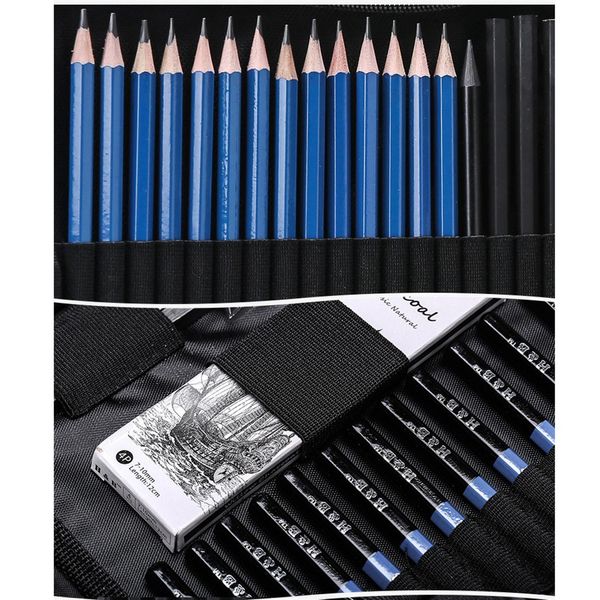 36/40pcs Dibujo de lápiz Sketching Pintura de lienzo de lona de carbón Juego de cuchillo de oreja de carbón Regalo de Navidad para niños Dibujo para principiantes Boceto