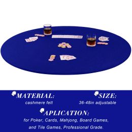 36-44 inch blauwe gametafel topper mat vilt kaartspel tafel omslag ronde tafelkleed pokertafel cover elastisch gemonteerd rond