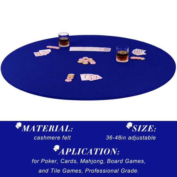 36-44 pouces Blue Game Table Topper Mat Felt Card Table Table Couvre-table ronde Couvre-table de poker élastique rond