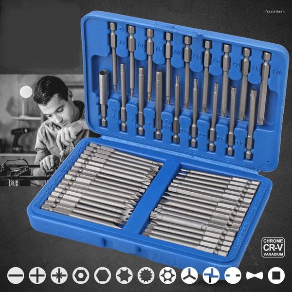 36/50pc 75mm Juego de puntas de destornillador magnético extra largo Cabeza de seguridad 1/4 Bits Kit Torx Star Hex Spline