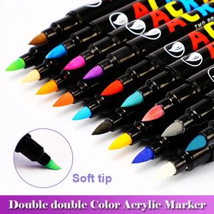 36/60 kleuren Acryl verfmarker Dubbele borstel marker Pens voor kalligrafie Lettering Graffiti Manga Tekening briefpapier van briefpapier 240328