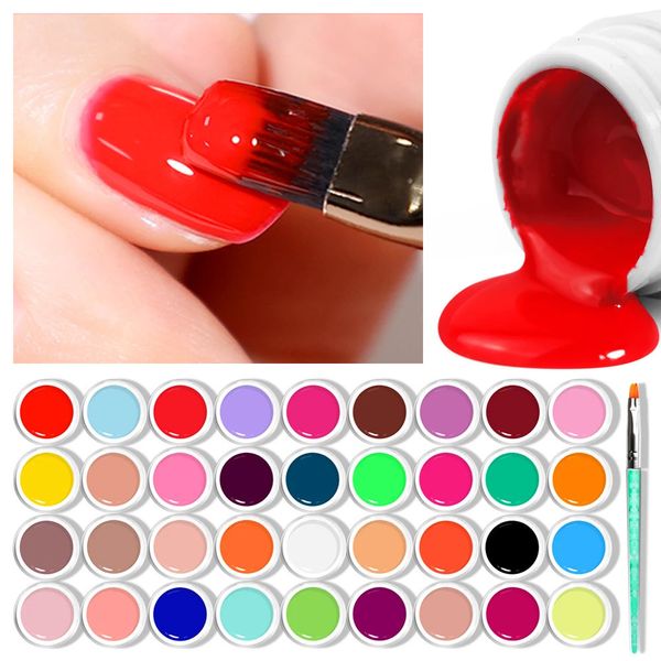 36 Color Gel Pigon d'ongle Pigment Pigment Pigment Gel Gel Gel Polish Glue Solid Glue Extension Gel avec une brosse à ongles 231227