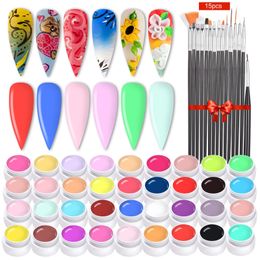 36 Kleur Nagellak Nail Art Pigment Set UV Gel Builder Polish Stevige Lijm Extension Gel Met 15 Nagelborstels 231227