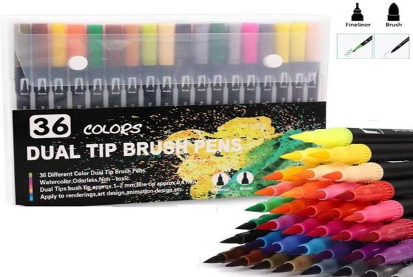 36 stylos à colorier stylos à double pinceau stylos à pointe feutre marqueurs artistiques pour adultes et enfants livres de coloriage calligraphie dessin prise de notes 201128107697