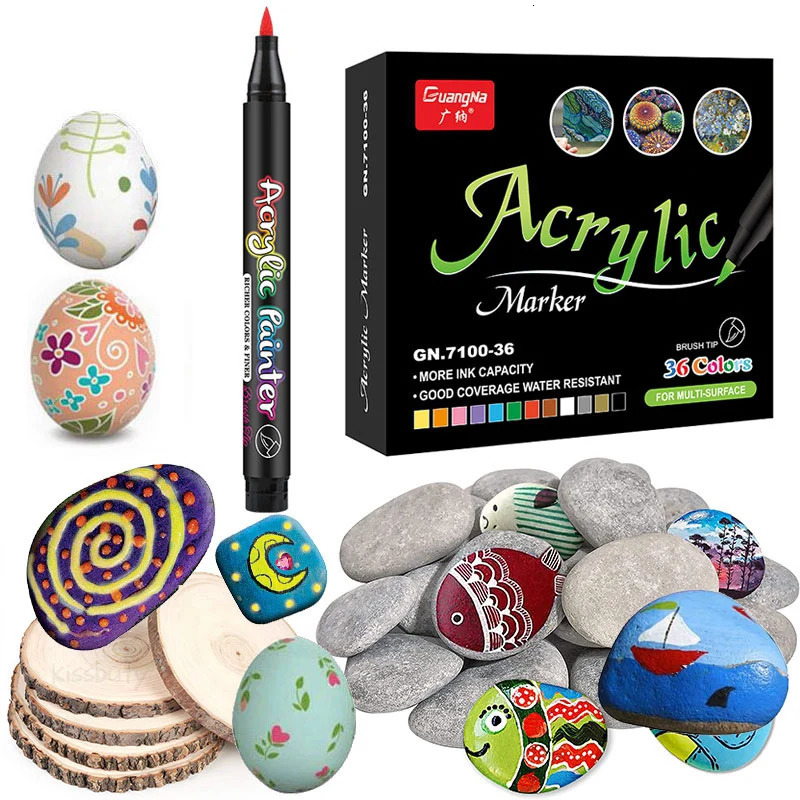 36 kolorów marker akrylowy długopis pędzla akrylowego Pióry do świątecznej sztuki malowanie rocka Makingstonemetal Ceramika 240108