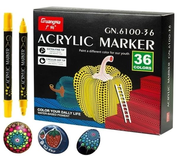 Stylos marqueurs de peinture acrylique, 36 couleurs, pointe Fine et à points pour peinture sur roche, tasse, céramique, verre, bois, tissu, toile, métal, 2202145381712