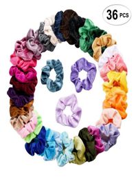 36 couleurs Solid Lady Hair Scrunchies Ring Elastic Hair Bands Pure Couleur Bobble Sports Dance Velvet Soft Charming Scrunchie Hairban1733054