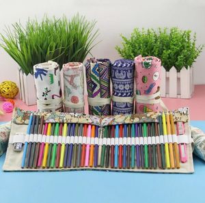 36 trous porte-crayon école toile rouleau pochette cosmétique étui de pinceau de maquillage stylo stockage bureau étudiant rouleau sacs à crayons