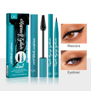 Eyeliner à friser 36 heures + Mascara en fibres 4D cils allongés imprimé léopard Mascara noir imperméable maquillage des yeux cosmétique