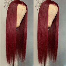 Peluca de cabello humano Frontal de encaje Hd 13x4 Borgoña de 36 pulgadas a la venta pelucas de cabello humano de color 99J con frente de encaje recto de hueso para mujeres