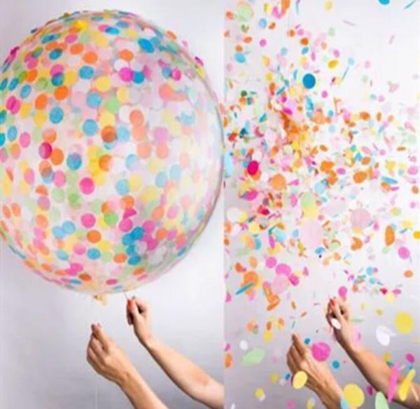 Boule à air confettis de 36 pouces, ballon rond en papier, pour décoration de fête de mariage, emballage OPP, ballon en latex