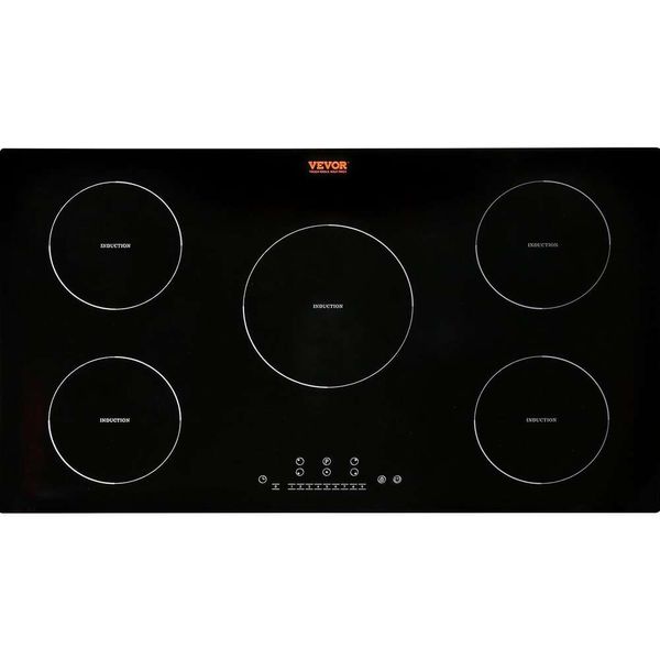 Tif de cuisson électrique de 36 pouces avec 5 brûleurs, plaque à induction, table de cuisson magnétique intégrée, 9 niveaux de chauffage, brûleur multifonctionnel, écran tactile à LED