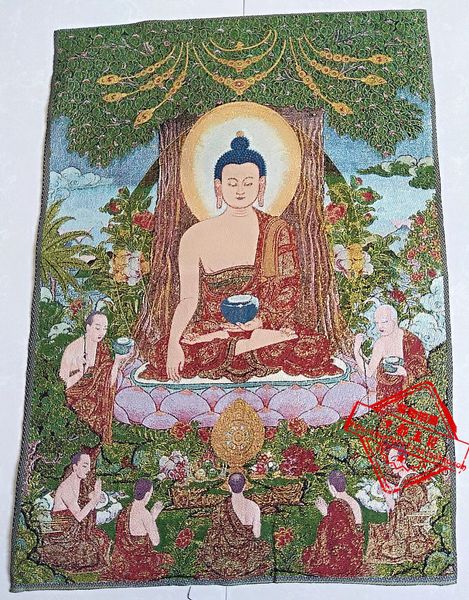 Broderie en soie du Tibet, 36 pouces, arbre bodhi du népal, enseigne bouddha Tangka Thangka, peintures murales familiales, décoration murale