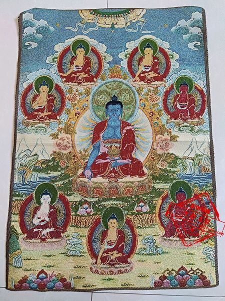 36 pouces Tibet soie broderie népal huit médecine bouddha Tangka Thangka peintures famille mur décoré la murale