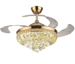 36 inches / 42 inches moderne luxe led onzichtbare kristallen plafond ventilator lamp met afstandsbediening woonkamer slaapkamer opvouwbare ventilator lamp llfa