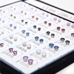 36 paires Europe et Ameirca Hotsale hommes femmes boucles d'oreilles goujons plaqué or rond coloré CZ boucles d'oreilles beau cadeau pour un ami cadeau chaud