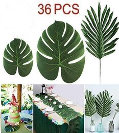 36 pièces 3 sortes feuilles de palmier artificielles plante tropicale fausses feuilles feuilles de safari hawaïen Luau fête fournisseurs décorations Tiki Aloh7485284