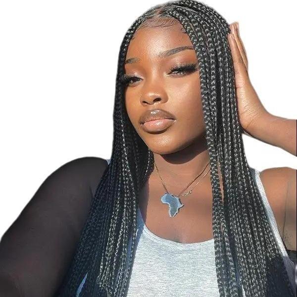 36" Small Triangle Knotless Box Braids with Curly Ends Full Lace Braided Wig
