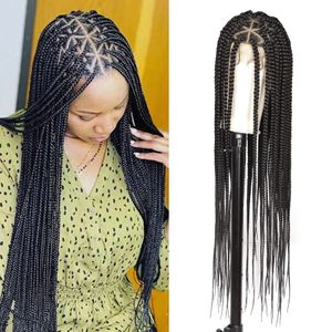 Pelucas trenzadas en caja sin nudos triangulares de 36 pulgadas para mujer, peluca con malla frontal trenzada en caja con pelo de bebé, peluca con trenzas Cornrow