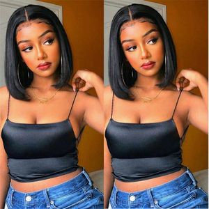 360 150% 13X4x1 T Bob Lace Part Human Hair Wigs Brazilian Straight Remy Hair Wig Pre Plucked Hairline with Baby Hair