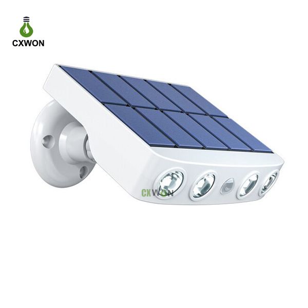 4LEDs Simulación Cámara falsa Luz solar 360ﾰ Lámparas solares ajustables con sensor de movimiento PIR Proyector de pared exterior