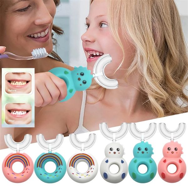 360 ° bébé U forme brosse à dents souvenirs beignet brosses à dents manuelles enfants dessin animé Silicone dents de sécurité brosse à dents 20220223 H1