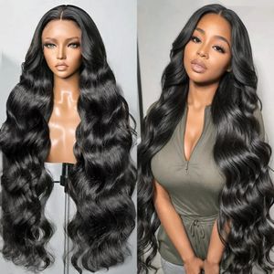 Perruque Lace Frontal Wig 360 Body Wave brésilienne naturelle, cheveux humains, 13x6 Hd, 40 pouces, transparente, 4x4, sans colle, pre-plucked