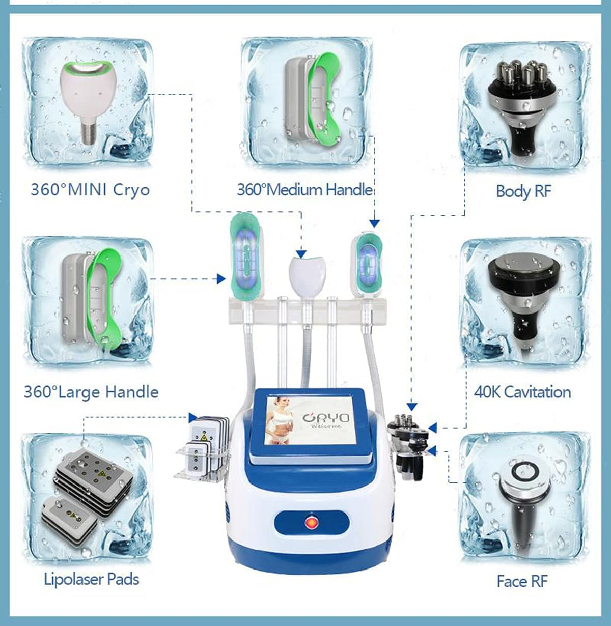 360° Cryo Cryolipolysis 40K Cavitation Fat Freezing RF Body Slimming Machine
