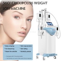 Machine amincissante de congélation des graisses, cryolipolyse, avec 5 poignées cryogéniques, équipement d'élimination de la Cellulite, Double menton, 360