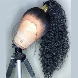 Perruque Lace Frontal Wig 360 Deep Wave Hd, cheveux naturels brésiliens bouclés, 30 pouces, 13x4, perruque synthétique humide et ondulée, pre-plucked, pour femmes