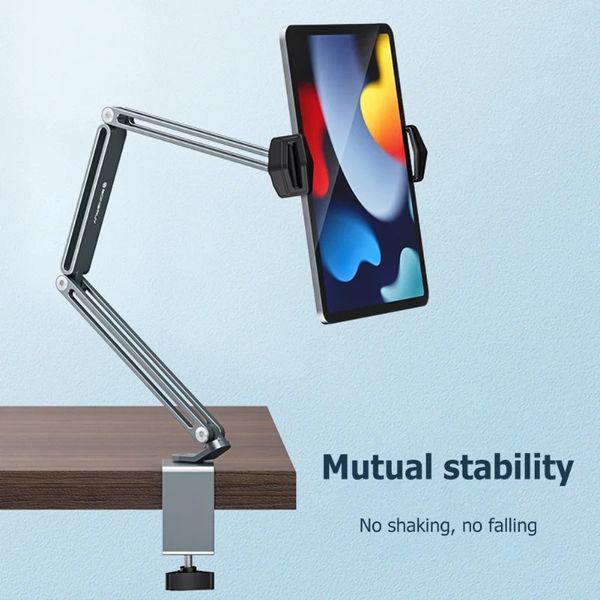 Postón de tableta de brazo largo ajustable de 360 grados para tableta de teléfono móvil de 4-13 pulgadas Clip de montaje de soporte de la cama de montaje soporte de soporte perezoso para iPad