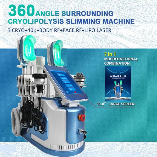 Cryo à 360 degrés amincissant la machine de drainage lymphatique sous vide RF rides lisses peau raffermissante cavitation perte de graisse équipement de beauté avec 6 poignées et 8 coussinets laser