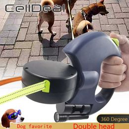 360 graden dubbele hoofd tractie touw nylon hond universele leiband automatische intrekbare outdoor vaste wandelende lead huisdier levering 3 m 210712