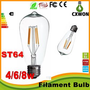 360 graden Edison LED Filament Bollen Lichten E27 B22 4W 6W 8W AC110V-240V Warm Wit / OOL Wit Transparante Glas LED-lampen