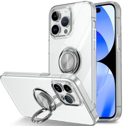 Bague à 360 degrés Béquille Souple TUP Étuis transparents pour iPhone 15 14 Plus 13 12 11 Pro Max Samsung Galaxy S24 23 S22 Plus Couverture antichoc magnétique ultra transparente