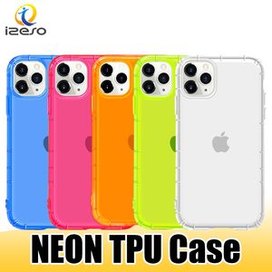 Coque de téléphone couleur unie fluorescente néon, étui transparent en TPU pour iPhone 15 14 13 12 11 Pro Max XR XS 8 SE2