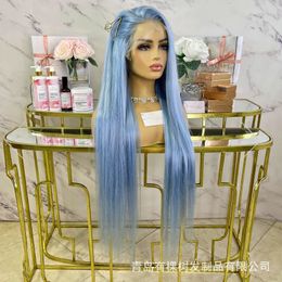 Perruque en dentelle complète à 360 degrés Brésilien Brésilien droit 13x4 en dentelle transparente Front Human Hair Wig Sky Blue Femmes