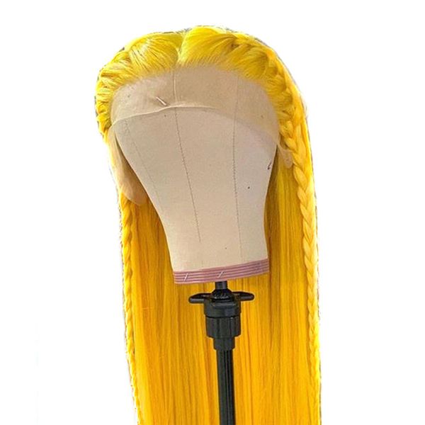 Wig Brésilien à 360 degrés Brésilien Brésilien droit 13x4 en dentelle transparente Front les cheveux humains Wig Big Hand Groove Lace Feme Feme Feme Yellow