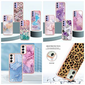 25Designs Étuis chromés en forme de fleur de marbre pour Samsung A25 A15 5G A05 A05S A25 Xiaomi 13T 13T Pro Moto G54 G14 Luxe Bling Scale Placage Granite Leopard Soft IMD TPU Cover