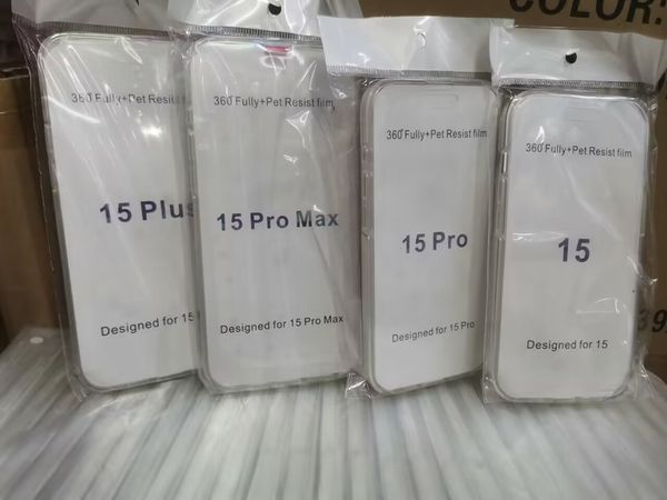 Estuches de TPU blandos de acrílico para PC dura de 360 grados para iPhone 15 14 13 Phone15 Plus 12 11 Pro Max Samsung A20S A10S Note 20 10 A20E Cobertura de cuerpo completo Cubierta trasera frontal de doble cara