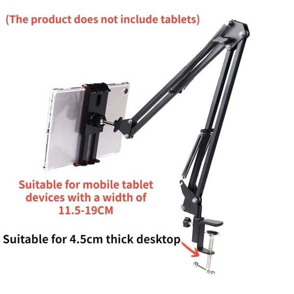 Support de support de tablette à bras long à 360 degrés pour 4 à 11 pouces de tablette de smartphone Bureau de support de support de support paresseux pour iPad