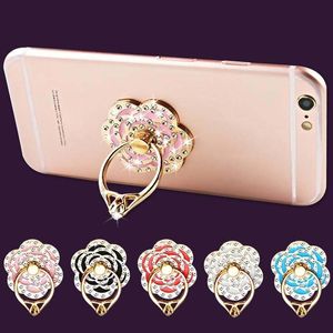 Support de téléphone portable à 360 degrés, anneau de doigt avec fleur de cristal et diamant, pour iPhone Huawei, support de téléphone pour Smartphone