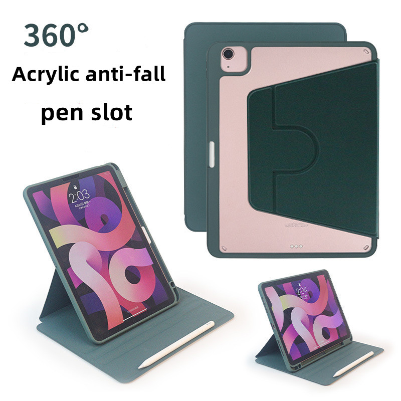 Acrylique hybride rotatif à 360 degrés pour étui iPad 2022 10.2 8e 9.7 Mini 6 7.9 2021 Pro 11 10.5 Air 1 2 3 4 5 avec porte-stylo, coque arrière transparente