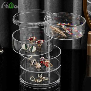 360 graden roterende plank transparante sieraden organizer opbergdoos 4 lagen make-up bureau voor cosmetische 210922